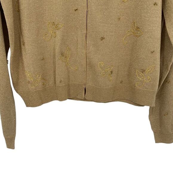 Main Line By Eagles Eye Silk Blend Beaded Mistletoe Cardigan Sweater NWT Gold - Picture 4 of 10